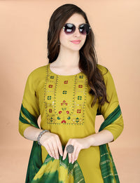Thumbnail for Malishka Women's Yellow Cotton Blend Embroidery Kurta Set With Dupatta