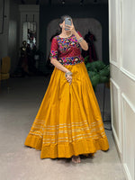 Thumbnail for Lorenvalley Pure Cotton Mustard Plain With Gota Patti Touch Up Lehenga Choli - Distacart
