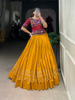 Thumbnail for Lorenvalley Pure Cotton Mustard Plain With Gota Patti Touch Up Lehenga Choli - Distacart