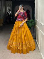 Thumbnail for Lorenvalley Pure Cotton Mustard Plain With Gota Patti Touch Up Lehenga Choli - Distacart