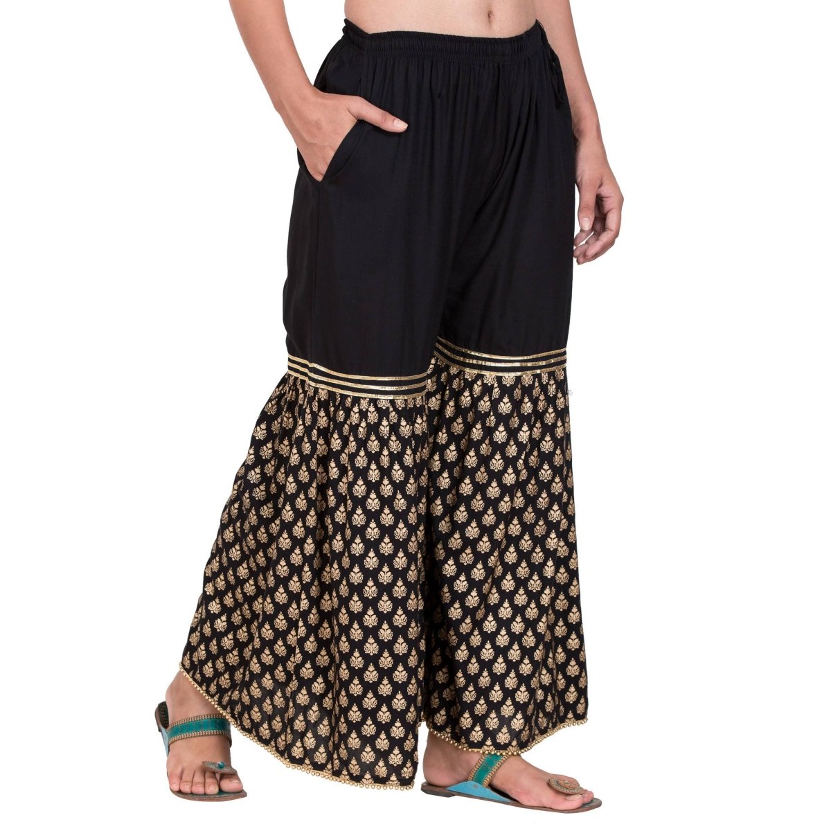 Asmaani Black Color Gold Print Gharara