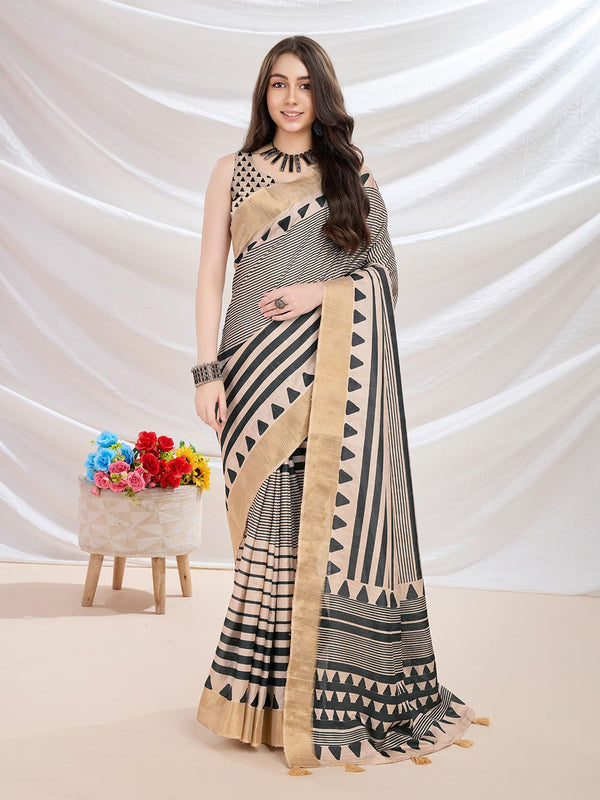 Mitera Striped Zari Silk Blend Saree - Distacart