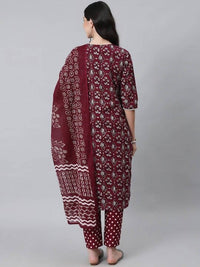 Thumbnail for Anubhutee Maroon Ethnic Motifs Thread Work Pure Cotton Kurta with Trousers & With Dupatta - Distacart