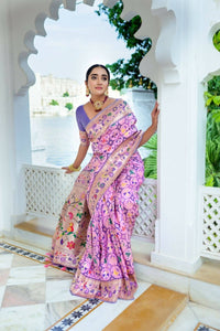 Thumbnail for Aastha Fashion Baby Pink Woven Paithani Silk Saree with Blouse - Distacart