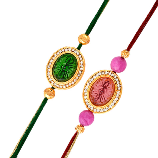 trueBrowns X Voylla Studded Pink And Green Thread Rakhis - Pack Of 2 - Distacart