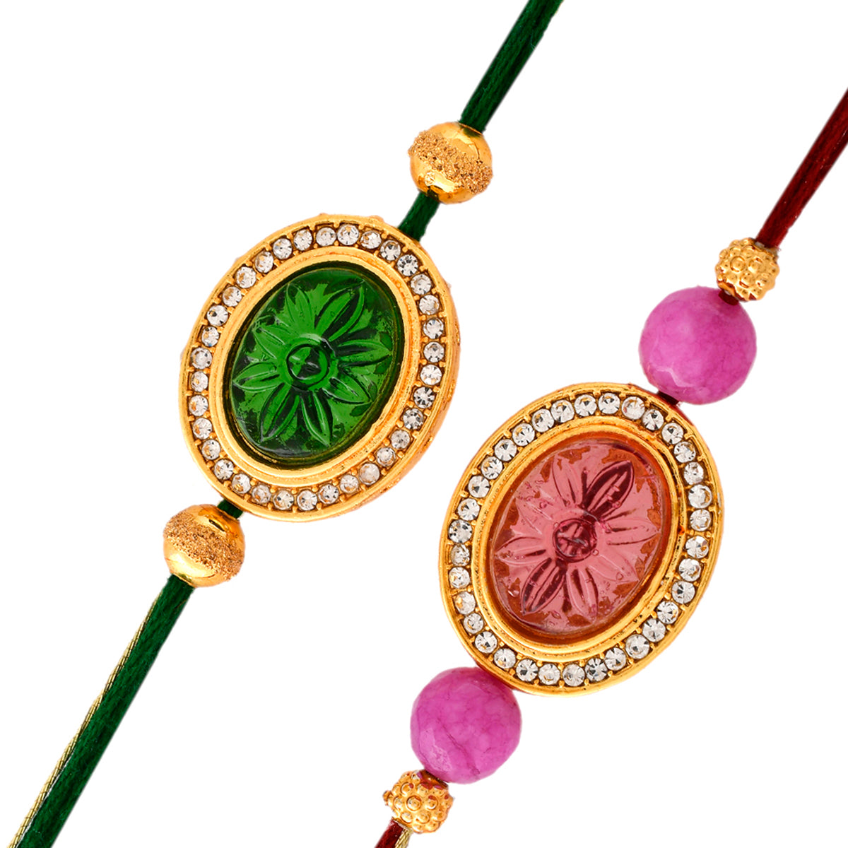 trueBrowns X Voylla Studded Pink And Green Thread Rakhis - Pack Of 2 - Distacart
