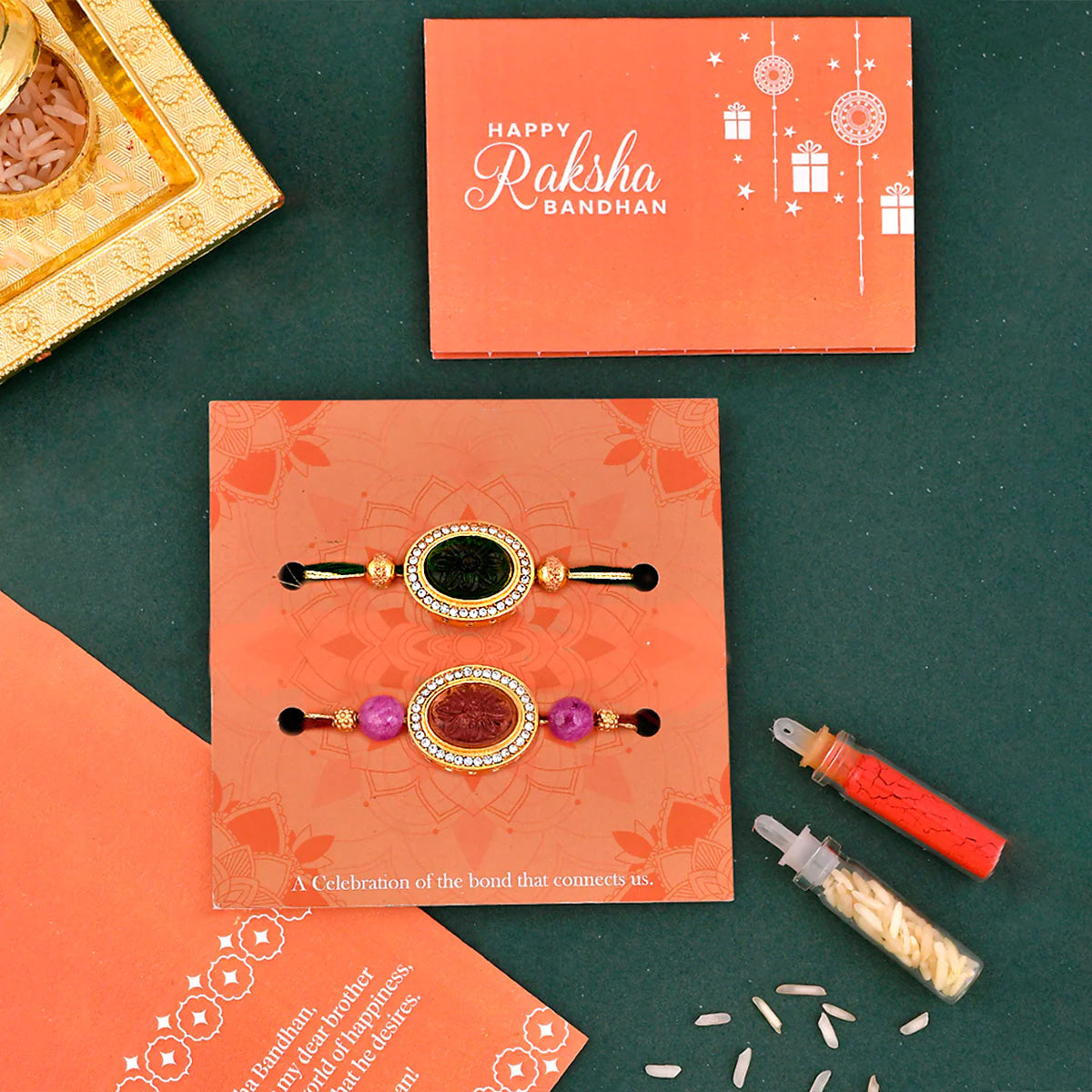 trueBrowns X Voylla Studded Pink And Green Thread Rakhis - Pack Of 2 - Distacart