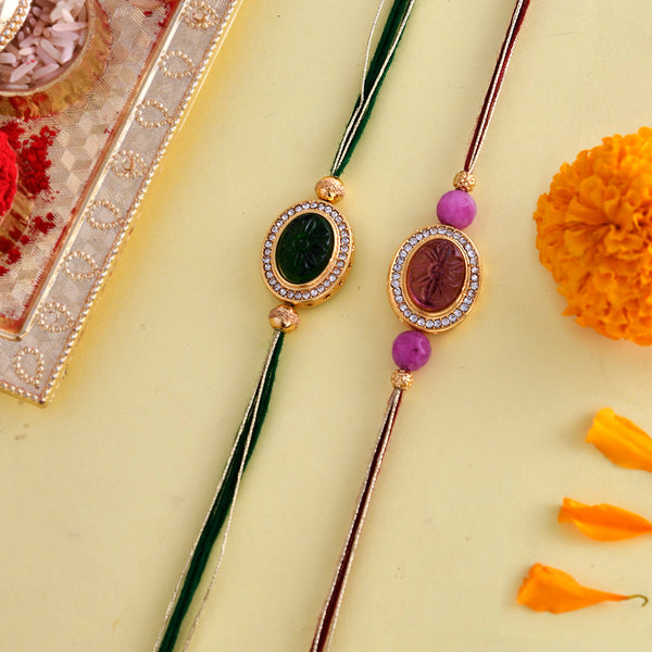 trueBrowns X Voylla Studded Pink And Green Thread Rakhis - Pack Of 2 - Distacart