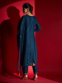 Thumbnail for Malishka Women's Blue Viscose Rayon Embroidery Kurta Set With Dupatta