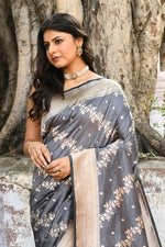Thumbnail for Joban Fashion Silver Grey Pure Katan Pure Handloom Banarasi Silk Saree
