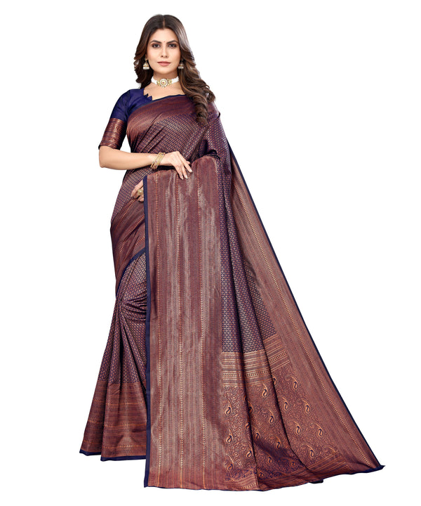 Vamika Weaving Banarasi Jacquard Navy Kanjivaram Saree - Distacart