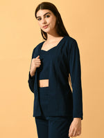 Thumbnail for Myshka Women's Navy Blue Solid Solid Jacket - Distacart