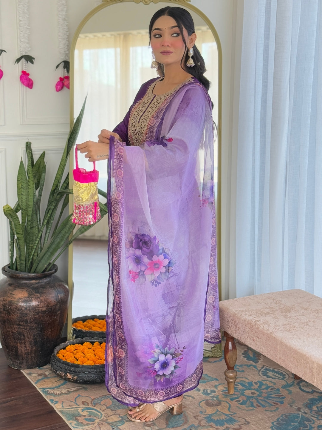 The52 Embroidered Rayon Fabric Straight Kurta, Pant and Dupatta Set