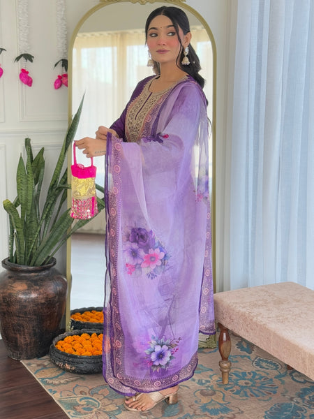 The52 Embroidered Rayon Fabric Straight Kurta, Pant and Dupatta Set