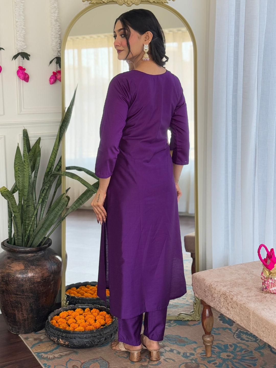 The52 Embroidered Rayon Fabric Straight Kurta, Pant and Dupatta Set