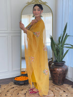 Thumbnail for The52 Mustard Embroidered Rayon Fabric Straight Kurta, Pant and Dupatta Set