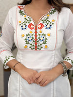 Thumbnail for Lorenvalley White Cotton Embroidered & Khatli Hand Work Kurta with Pant