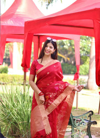 Thumbnail for Aastha Fashion Red Thread Woven Cotton Silk Saree with Blouse - Distacart