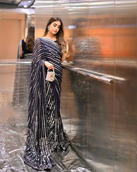 Thumbnail for Aastha Fashion Black Soft Georgette sequins embroidery work with lace border Saree