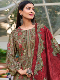 Thumbnail for Aastha Fashion Women's Green Velvet Digital Print with Resham Thread work Kurta with Trouser & Dupatta - Distacart