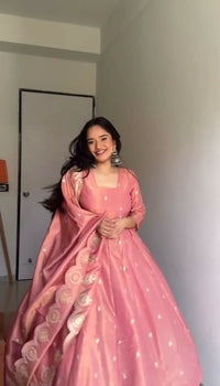 Thumbnail for Preksha Creation Women Gown Silk Organza With Thread Sequin With Dupatta And Pant