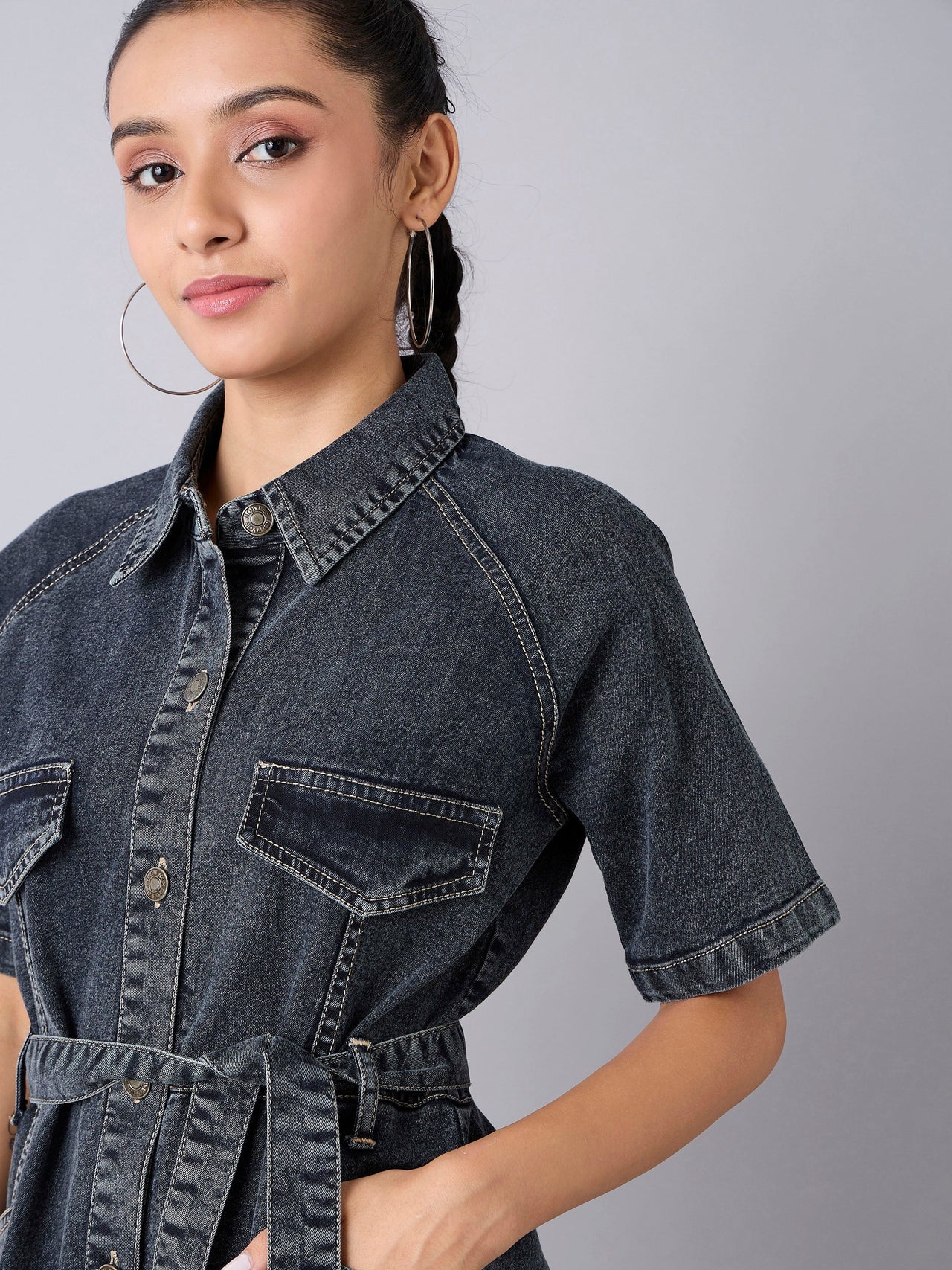 Lyush Girls Black Acid Wash Denim Shirt Dress
