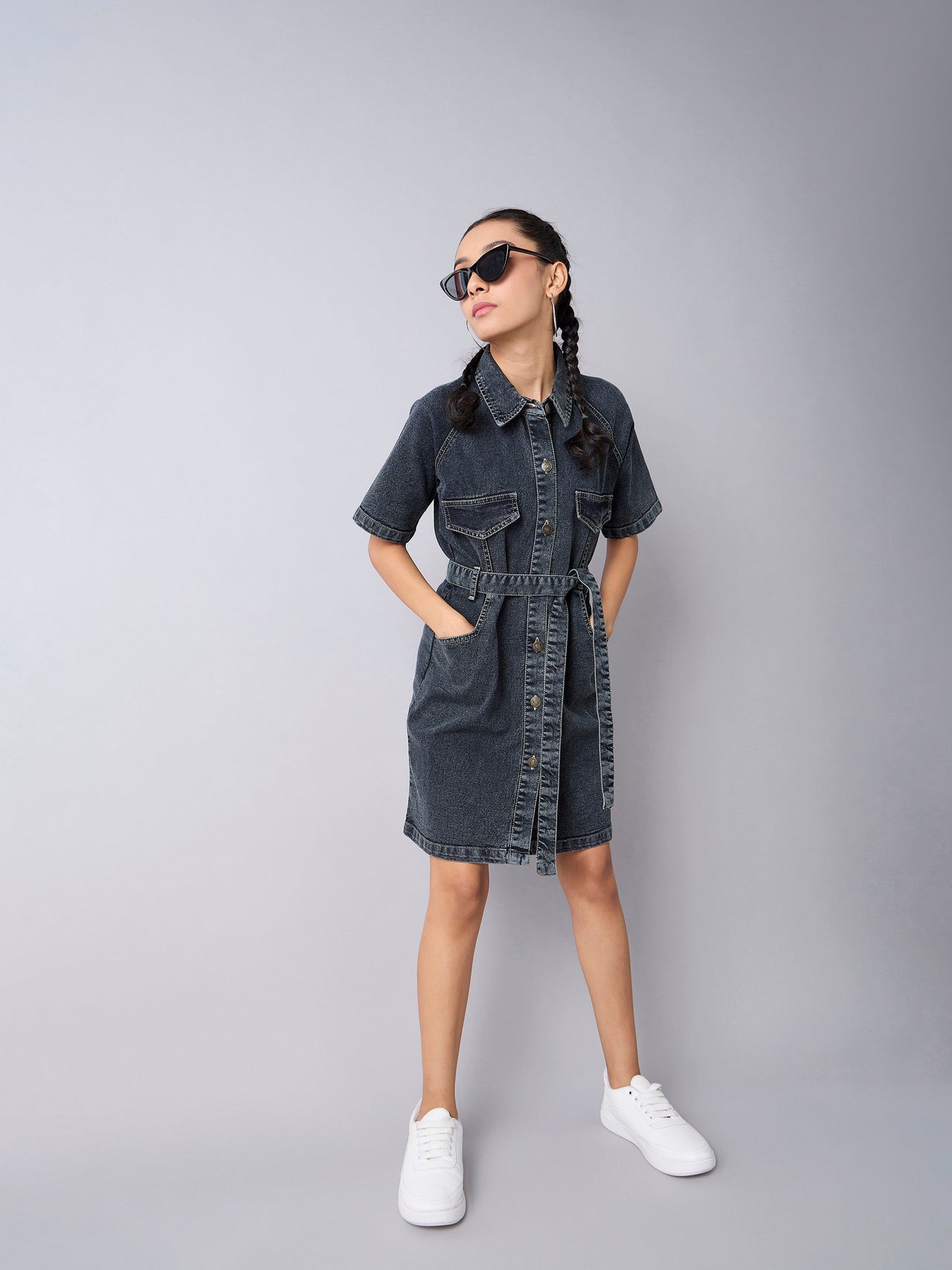 Lyush Girls Black Acid Wash Denim Shirt Dress