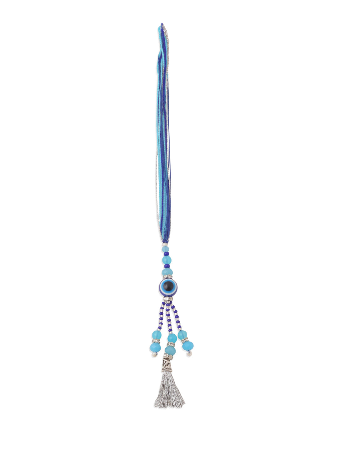 NVR Set of 2 Blue Evil Eye Artificial Beads Bhaiya Bhabhi Rakhi with Roli Chawal Chandan & Mishri - Distacart
