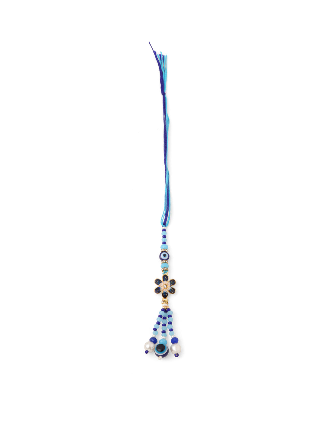 NVR Set of 2 Blue Artificial Beads Evil Eye Bhaiya Bhabhi Rakhi with Roli Chawal Chandan & Mishri - Distacart