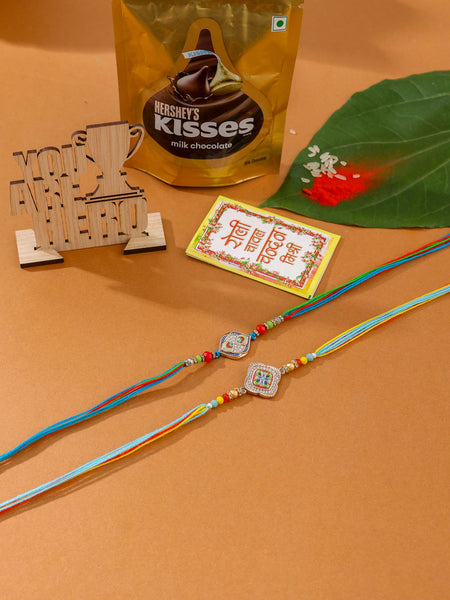 NVR Men Set of 2 Multicolor Artificial Stones Thread Rakhi, Combo for Rakshabandhan
