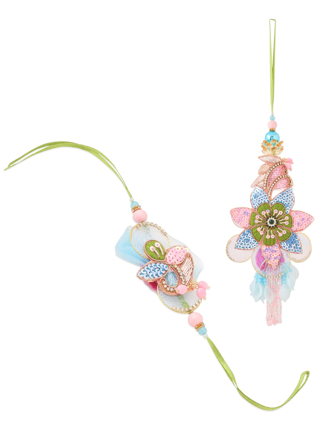 NVR Set of 2 Handmade Multicolor Artificial Stones & Beads Bhaiya Bhabhi Rakhi Combo - Distacart
