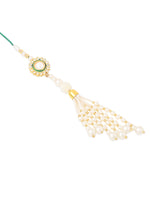 Thumbnail for NVR Set of 2 White & Green Stone Studded Handcrafted Bhaiya Bhabhi Thread Rakhi with Roli Chawal Chandan & Mishri - Distacart