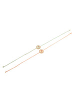 Thumbnail for NVR Men Set of 2 Peach & Green Kundan Studded Round Floral Design Rakhi with Roli Chawal Chandan & Mishri - Distacart