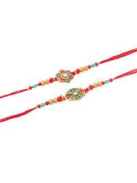 Thumbnail for NVR Men Set of 2 Floral Design Red Artificial Stones & Beads Thread Rakhi Combo