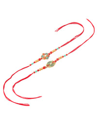 Thumbnail for NVR Men Set of 2 Floral Design Red Artificial Stones & Beads Thread Rakhi Combo