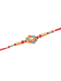 Thumbnail for NVR Men Set of 2 Floral Design Red Artificial Stones & Beads Thread Rakhi Combo