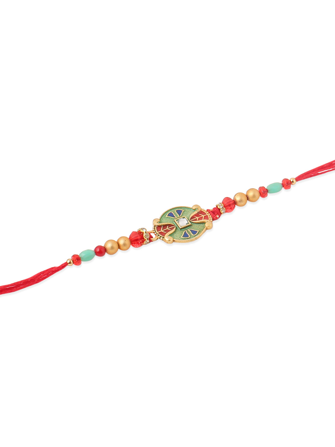 NVR Men Set of 2 Floral Design Red Artificial Stones & Beads Thread Rakhi Combo