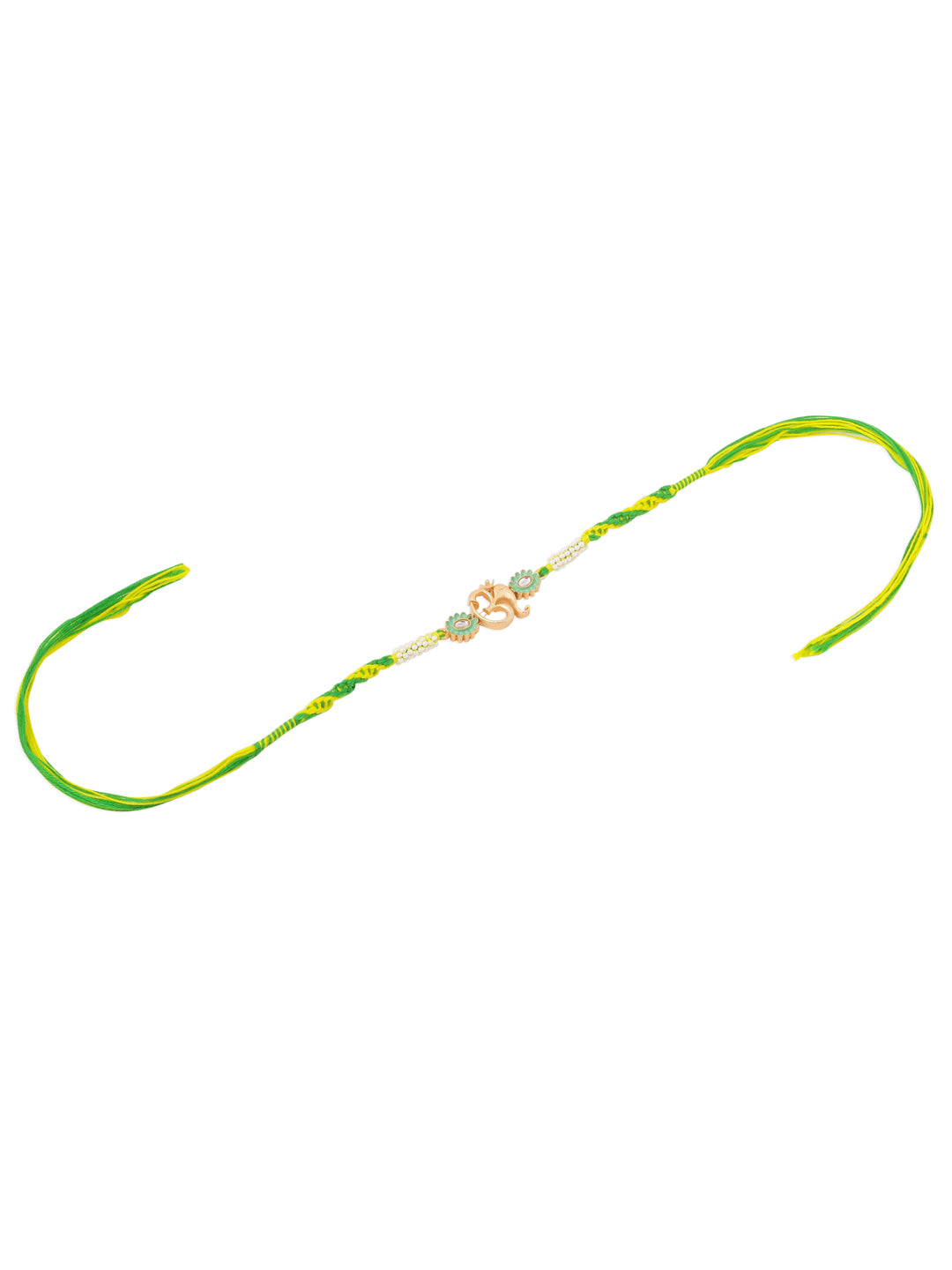 NVR Men Green Kundan Studded Om Design Thread Rakhi with Roli Chawal Chandan & Mishri - Distacart