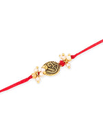 Thumbnail for NVR Men Set of 2 Gold Toned Pearls Swastik Desgin Thread Rakhi with Roli Chawal Chandan & Mishri - Distacart