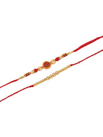 Thumbnail for NVR Men's Set of 2 Red Religious Thread Rakhi with Roli Chawal Chandan & Mishri - Distacart