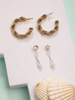 Thumbnail for NVR Women's Set of 3 Gold-Polished Artificial Stones Half Hoop Earrings - Distacart