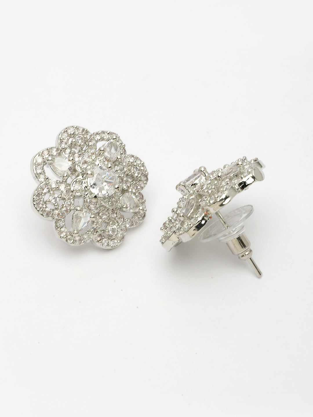 NVR Women's Silver-Plated AD- Studded Circular Shaped Studs Earring - Distacart