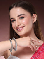 Thumbnail for NVR Women's Set of 2 Silver-Plated American Diamond Studded Bangles - Distacart