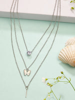 Thumbnail for NVR Women's Silver-Toned Artificial Stones Butterfly-shaped Layered Chain - Distacart