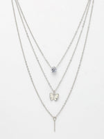Thumbnail for NVR Women's Silver-Toned Artificial Stones Butterfly-shaped Layered Chain - Distacart