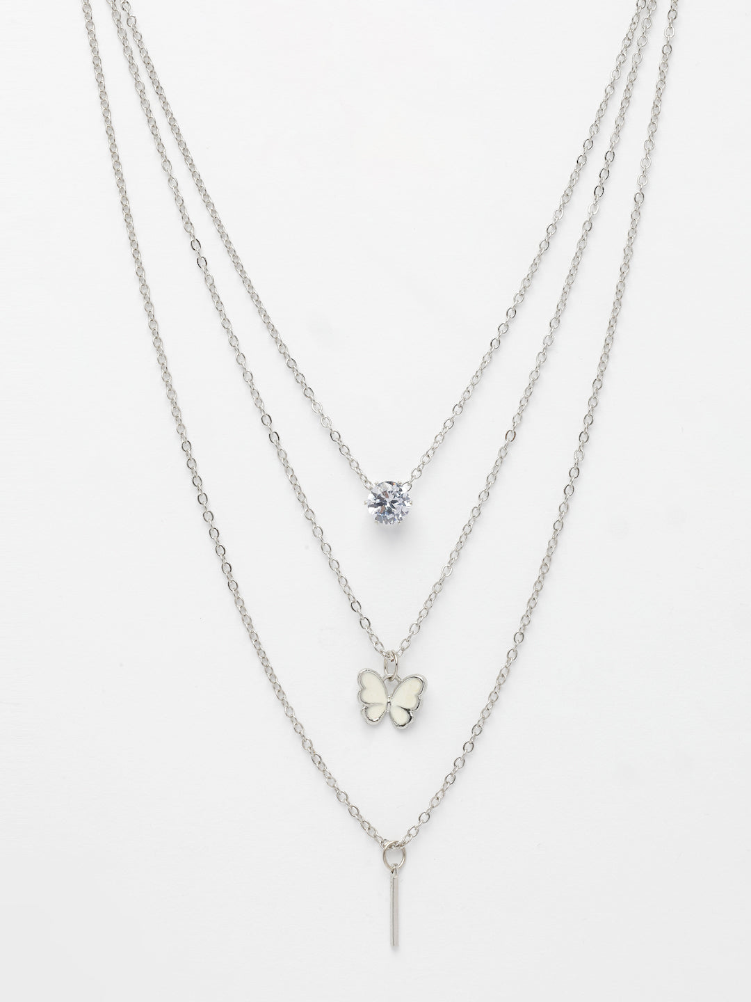 NVR Women's Silver-Toned Artificial Stones Butterfly-shaped Layered Chain - Distacart