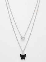 Thumbnail for NVR Women's Silver-Toned Artificial Stones Butterfly-shaped Layered Chain - Distacart