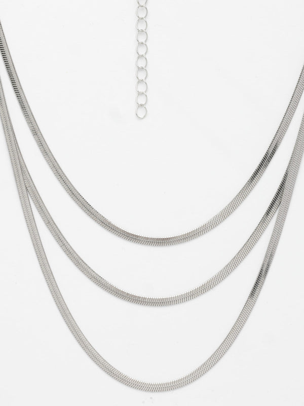 NVR Women's German Silver Plated Oxidised Minimal Layered Chain - Distacart