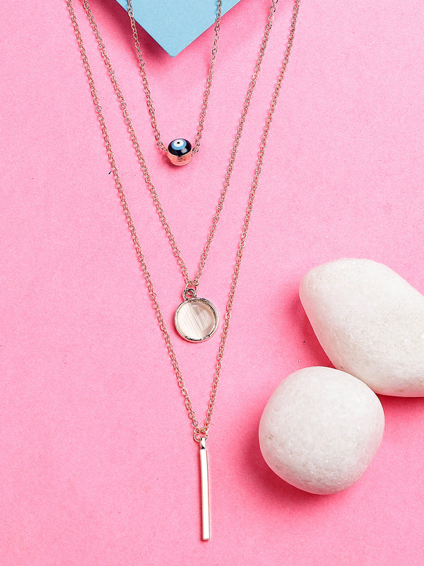 NVR Women's Rose Gold-Polished Evil Eye Layered Chain - Distacart