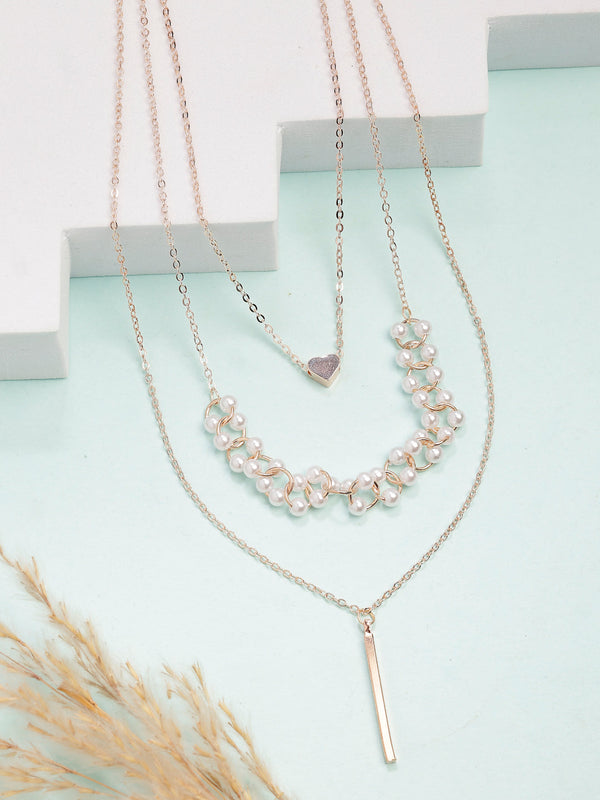 NVR Women's Rose Gold-Polished Beaded Layered Chain - Distacart